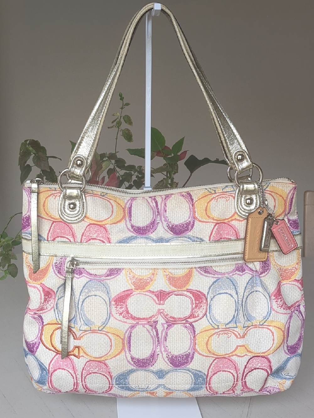 Coach Poppy Dream Signature C Colorful Metallic Shoulder Tote Lightweight